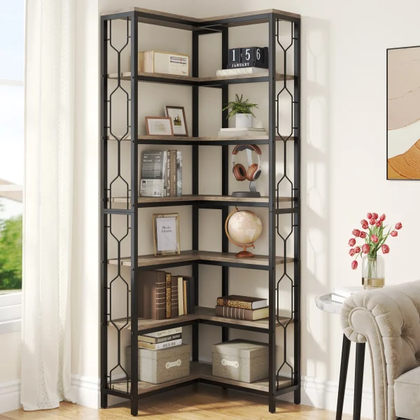 Corner Shelf 7-Tier Bookshelf