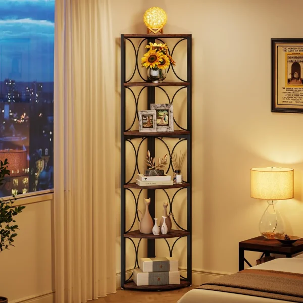 6 Tier Rustic Corner Bookcase