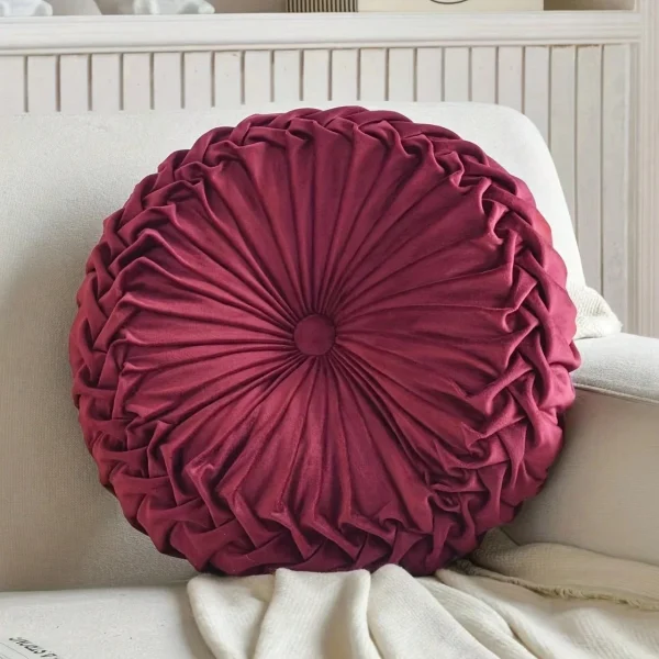 Velvet Round Pleated Seat Cushion